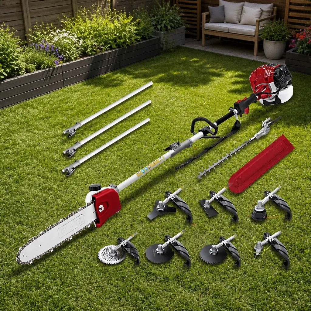 Pole Chainsaw 52cc 2 Stroke Petrol Hedge Trimmer 9 In 1 Multi Tool with Extension Poles for Garden Maintenance