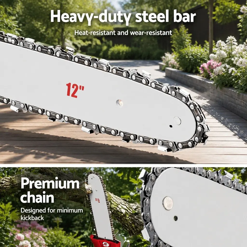 Pole Chainsaw 52cc Petrol 12 Inch Bar 2 in 1 Hedge Trimmer with 3 Extension Poles