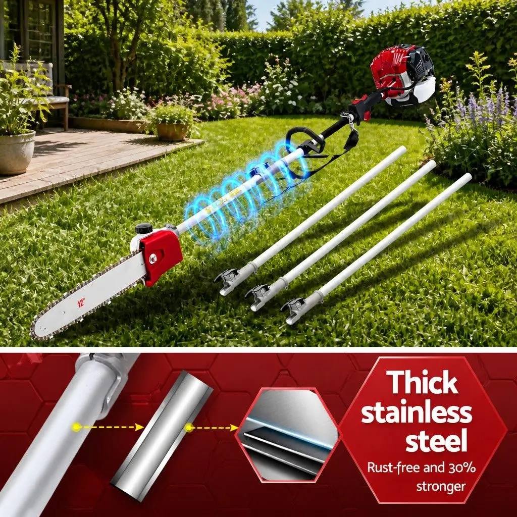 Pole Chainsaw 52cc Petrol 12 Inch Bar 2 in 1 Hedge Trimmer with 3 Extension Poles
