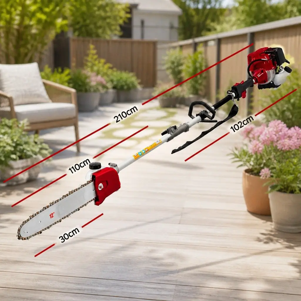 Pole Chainsaw 52cc 7 in 1 Petrol Hedge Trimmer Tree Pruner Cutter