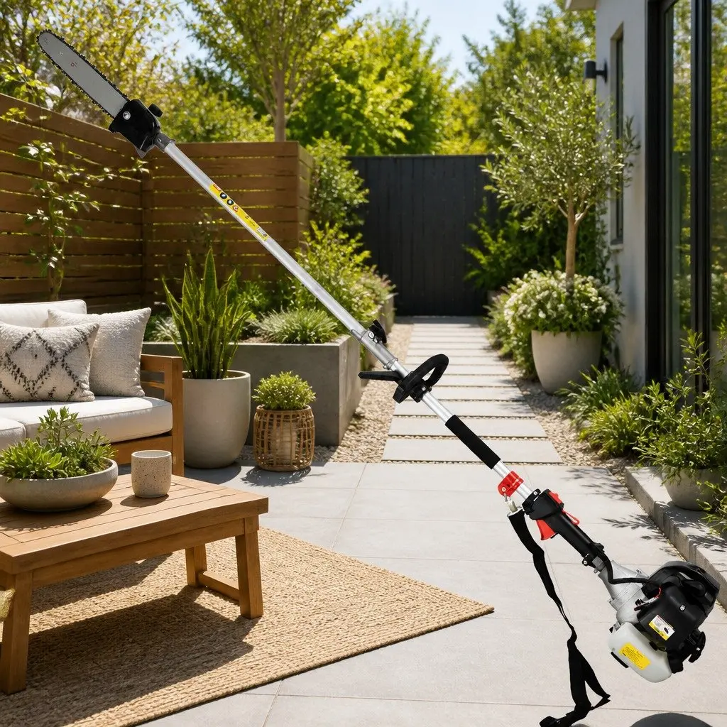 65CC Petrol Pole Chainsaw 7-in-1 Multi-Tool with Hedge Trimmer Brush Cutter Whipper Snipper and Three Extension Poles