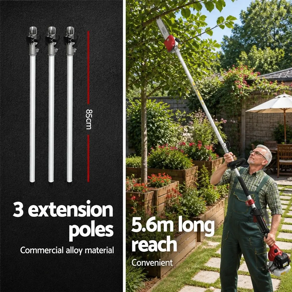 65CC Pole Chainsaw Hedge Trimmer 12in Bar 5.6m Reach Extension Petrol Saw