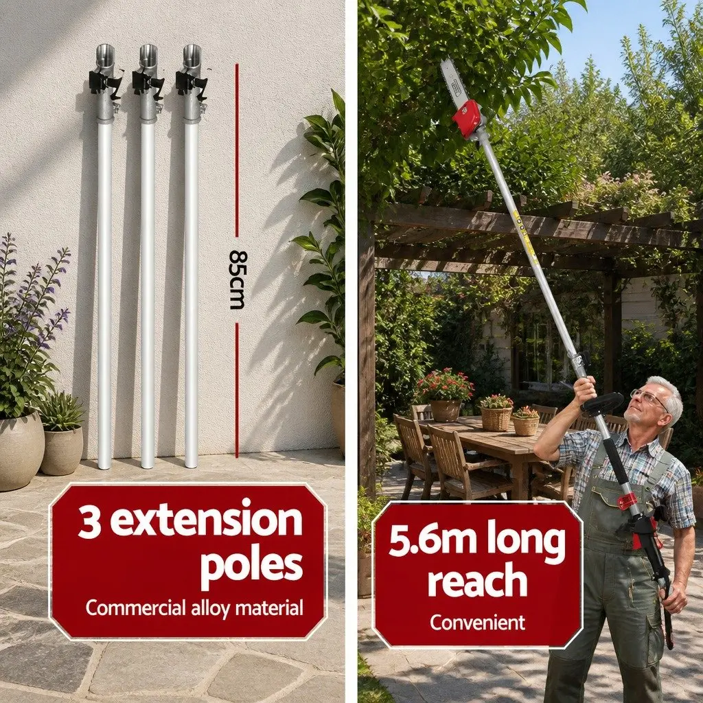 Pole Chainsaw 65CC Petrol 12in Chain Saw 5.6m Reach Extension Pruning Tool