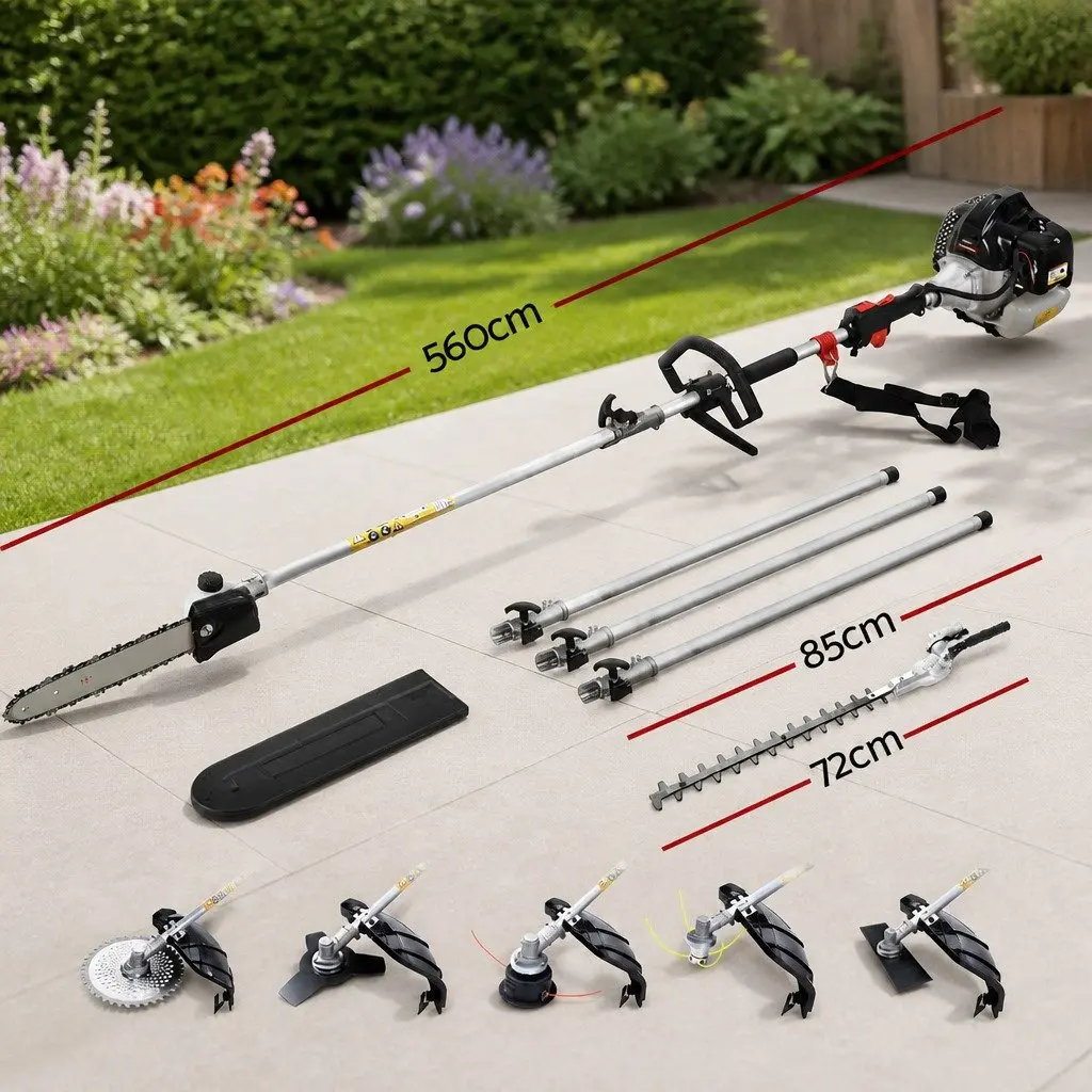 62cc Pole Chainsaw Multi-Tool System 7-in-1 with 5.6m Reach and Three Extension Poles for Garden Tasks