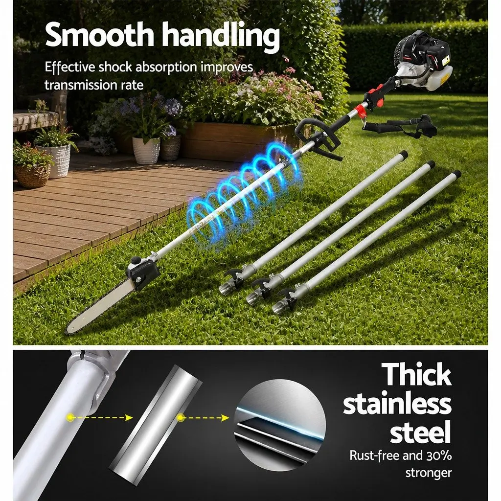 62cc Pole Chainsaw Multi-Tool System 7-in-1 with 5.6m Reach and Three Extension Poles for Garden Tasks