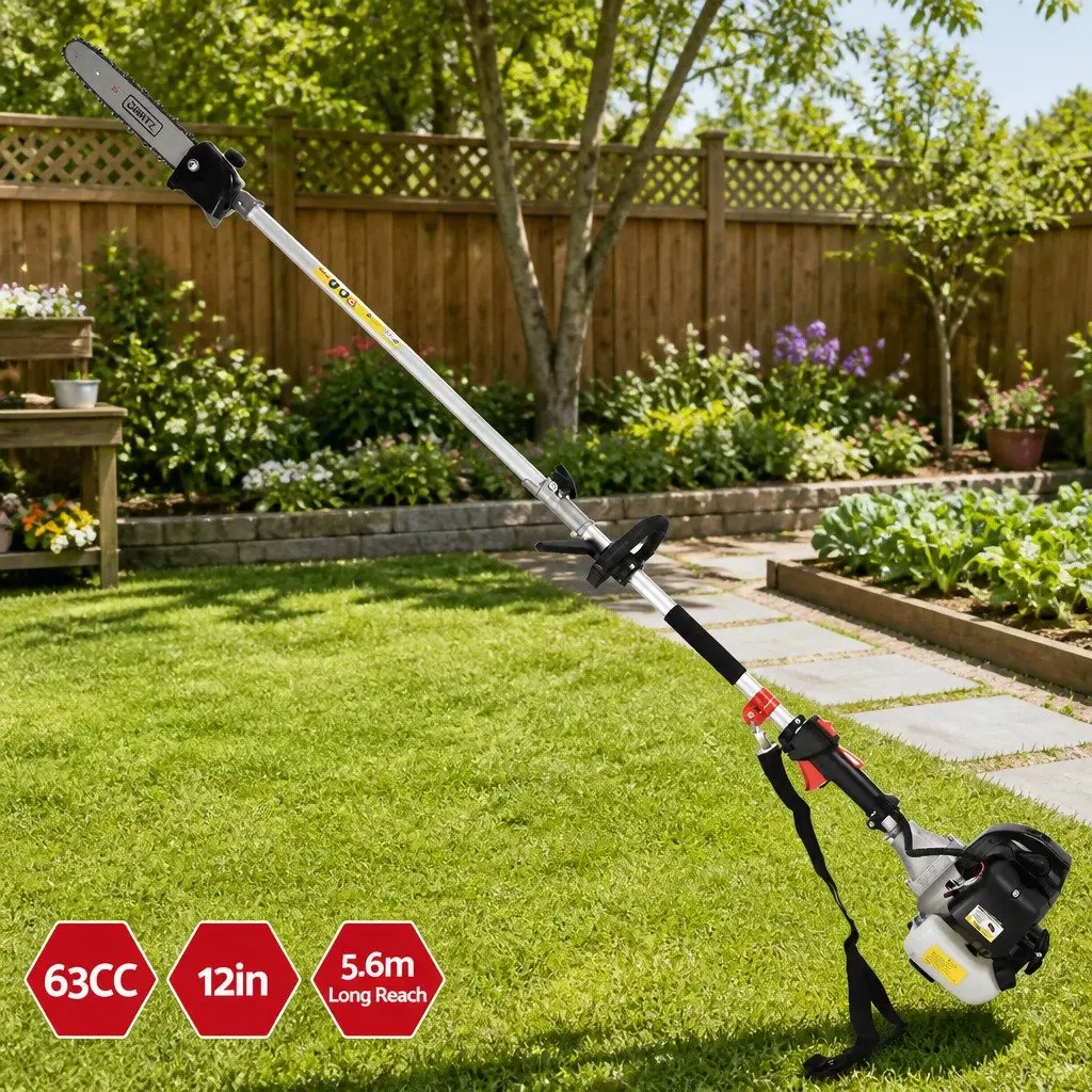 Pole Chainsaw 63cc Petrol 12in Bar 5.6m Reach Pruning Tree Cutting Tool