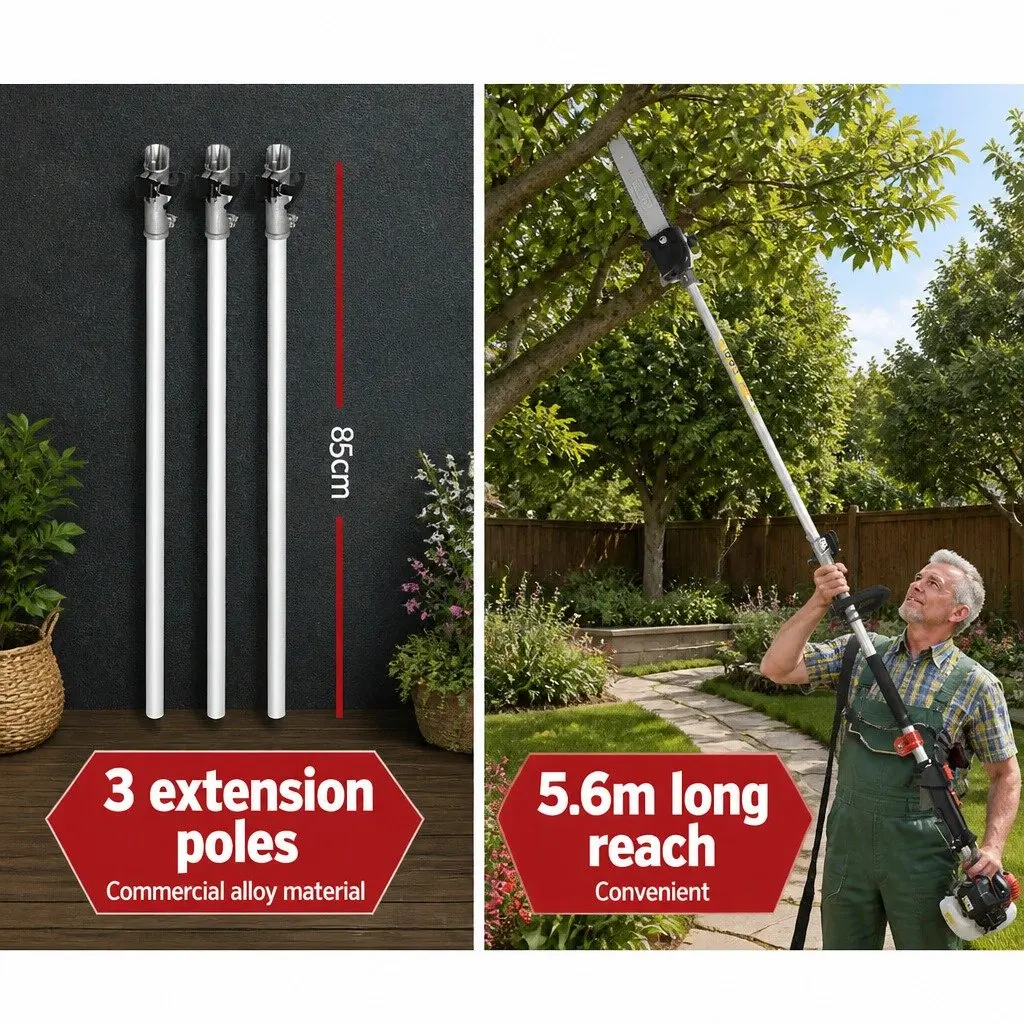 Pole Chainsaw 63cc Petrol 12in Bar 5.6m Reach Pruning Tree Cutting Tool