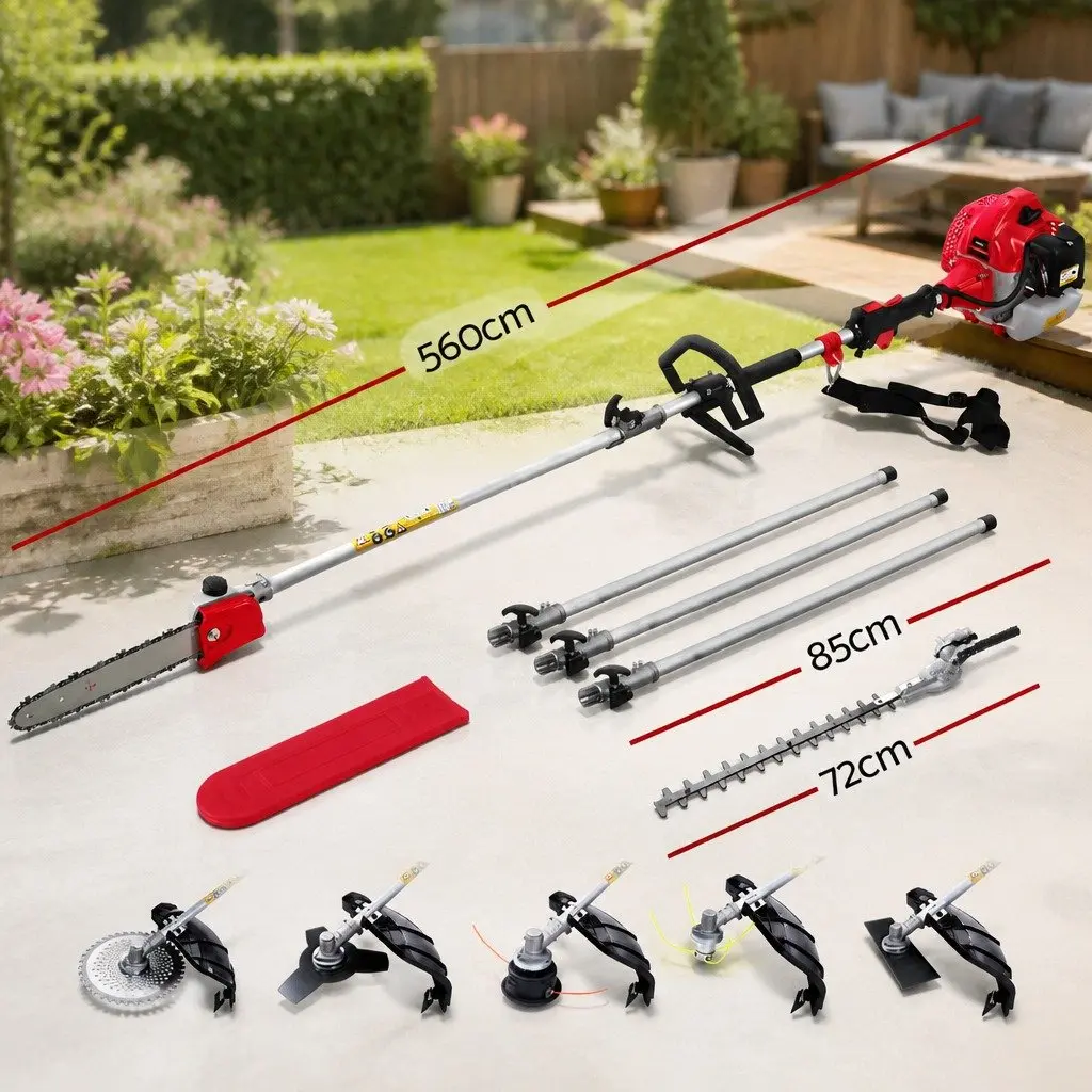 62CC Pole Chainsaw 7-in-1 Multi-Tool Hedge Trimmer Brush Cutter Whipper 5.6m