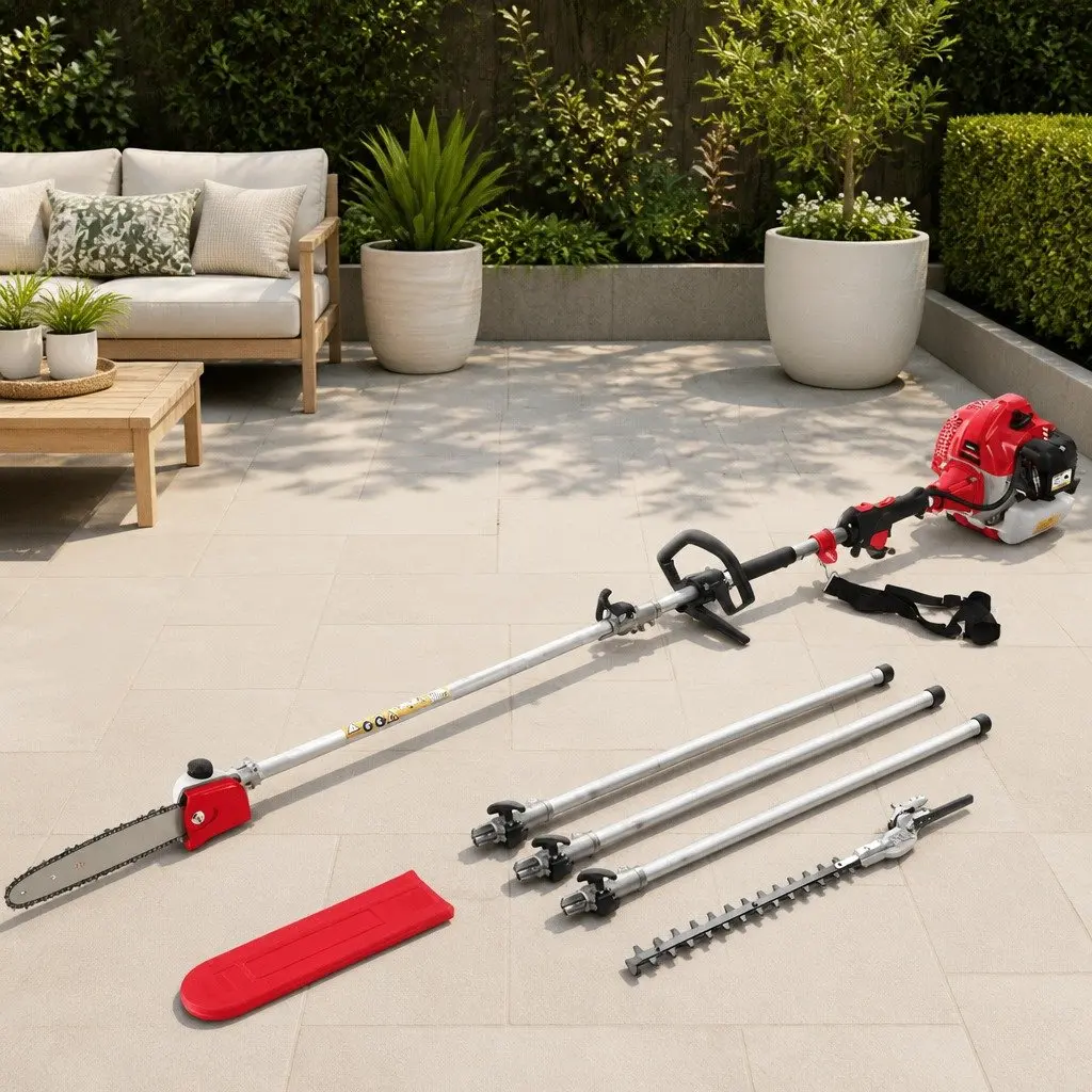 62CC Petrol Pole Chainsaw Hedge Trimmer 12in Bar 5.6m Reach Extension Poles