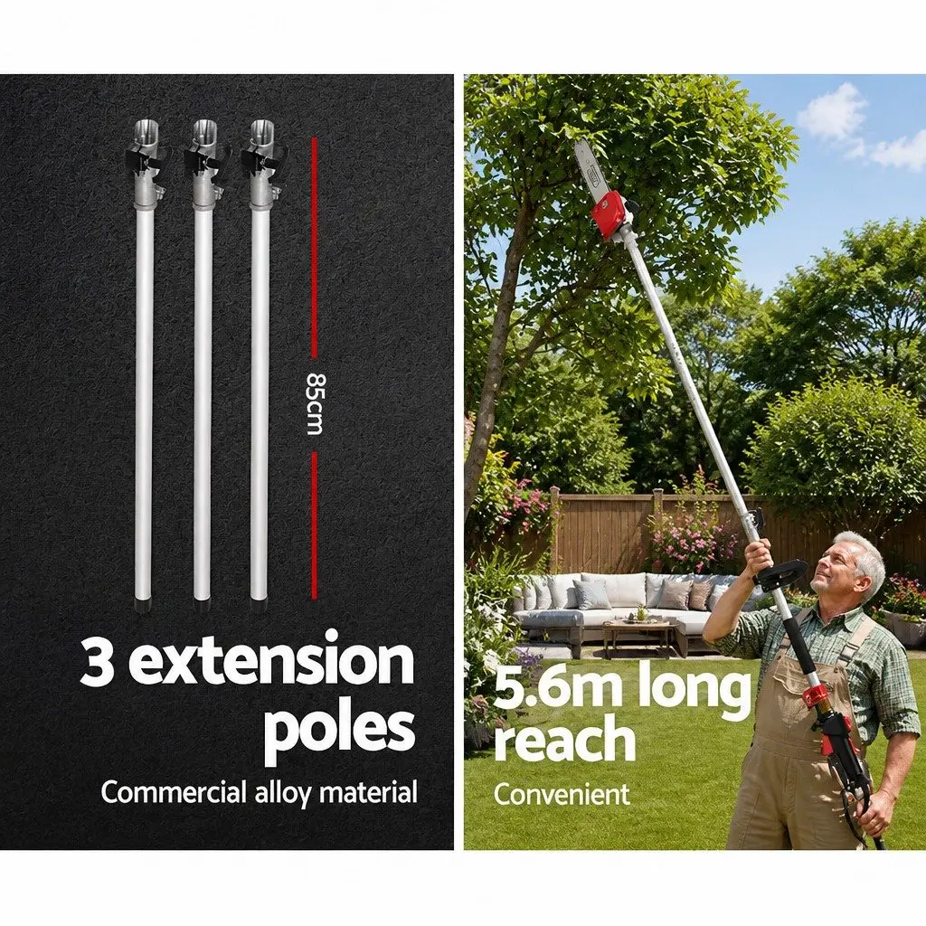 Pole Chainsaw Petrol Powered 62CC 12in Bar 5.6m Reach Long Handled