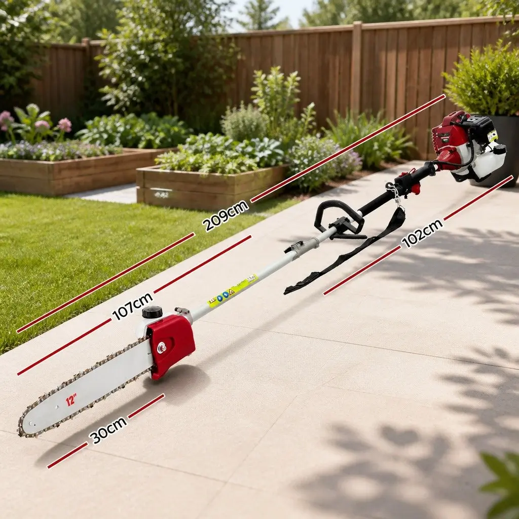 Pole Chainsaw 52cc Petrol Long Reach 12 Inch Bar Red