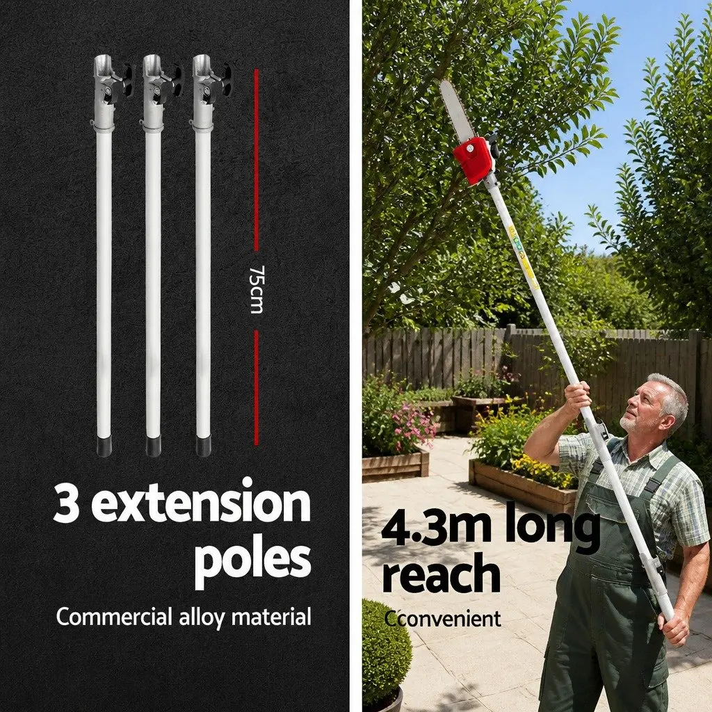Pole Chainsaw 52cc Petrol Long Reach 12 Inch Bar Red