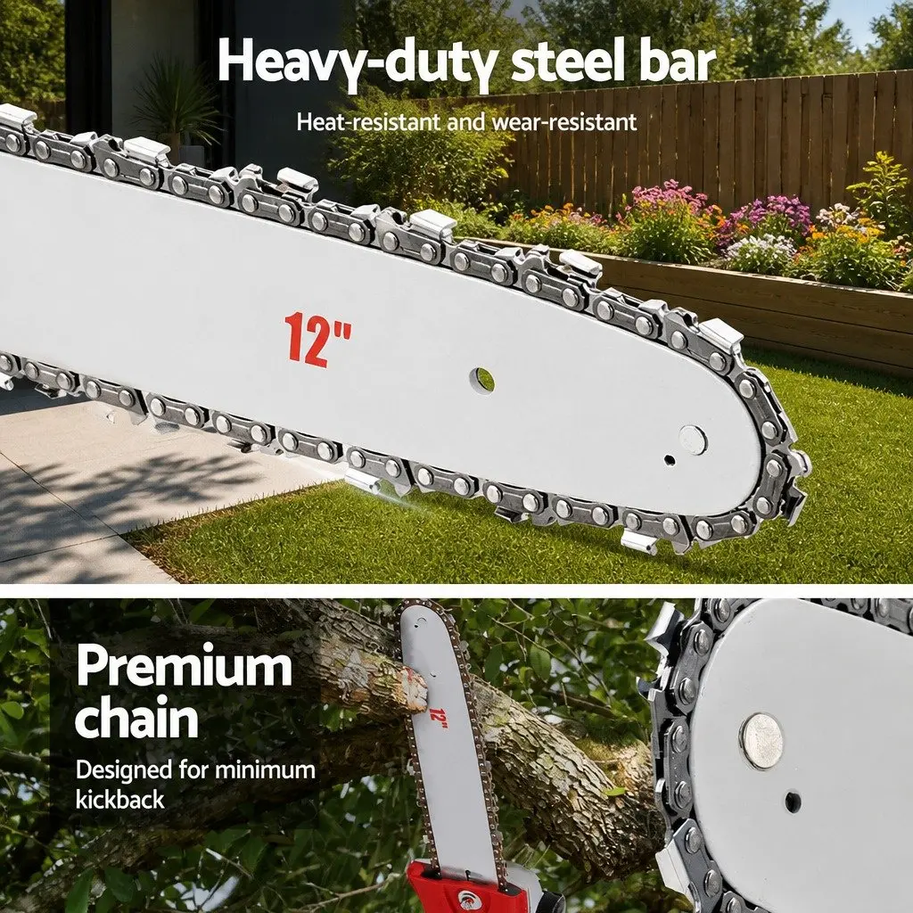 Pole Chainsaw 52cc Petrol Long Reach 12 Inch Bar Red