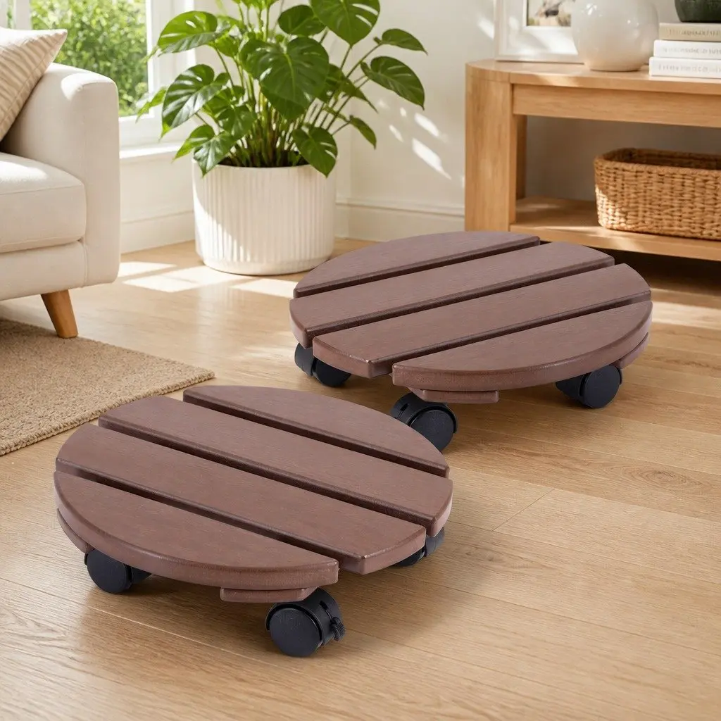 Plant Caddy Rolling Cart With Lockable Wheels Indoor Outdoor Pot Mover Brown