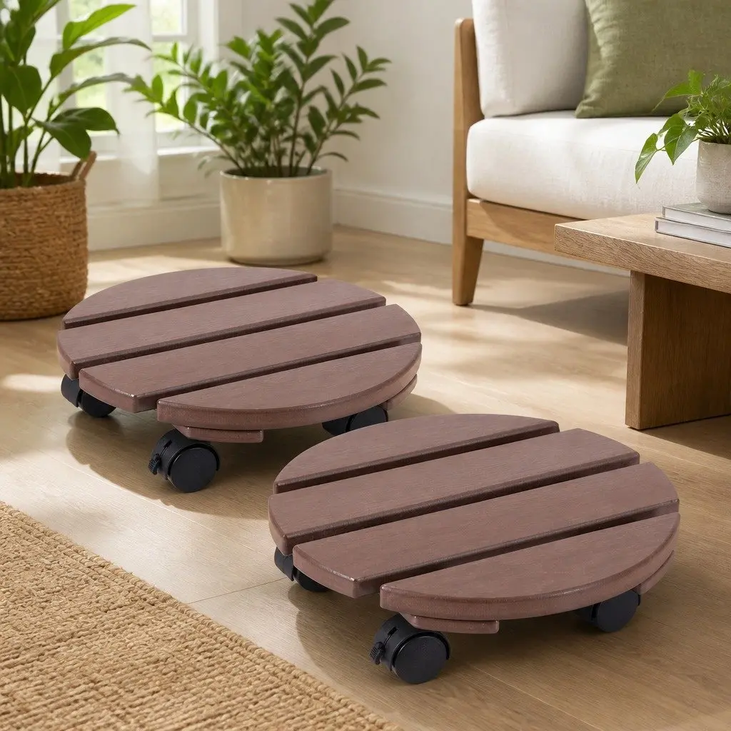 Plant Caddy Rolling Cart With Lockable Wheels Indoor Outdoor Pot Mover Brown