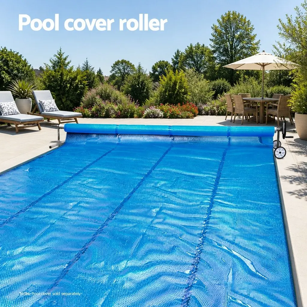 Adjustable Telescopic Pool Cover Roller Silver 6.55m for Easy Swimming Pool Maintenance
