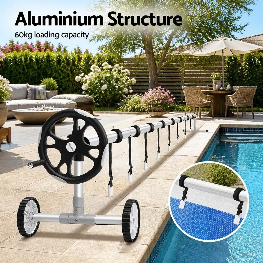 Adjustable Telescopic Pool Cover Roller Silver 6.55m for Easy Swimming Pool Maintenance