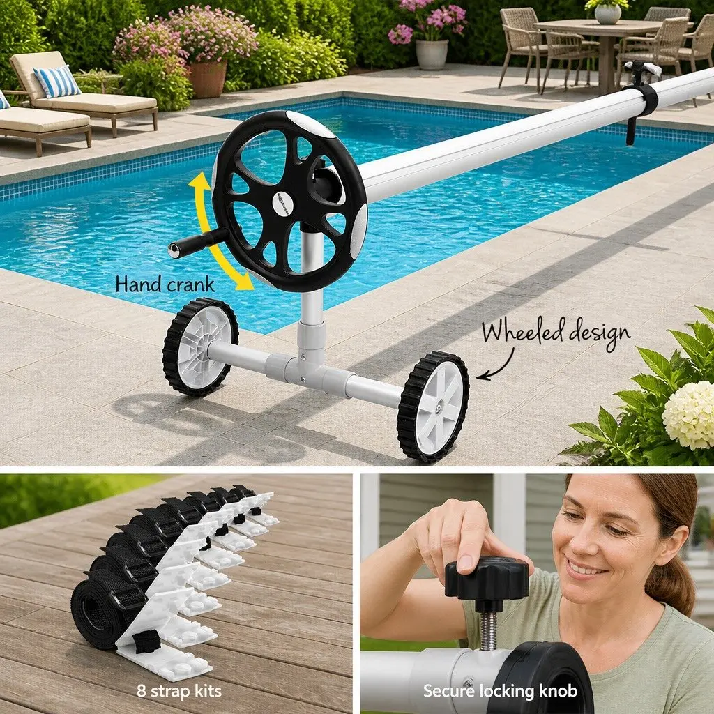 Adjustable Telescopic Pool Cover Roller Silver 6.55m for Easy Swimming Pool Maintenance