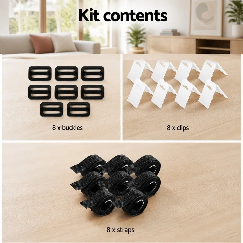 Pool Cover Roller Attachment Strap Kit Universal 8 Piece Nylon Buckle Clip Set