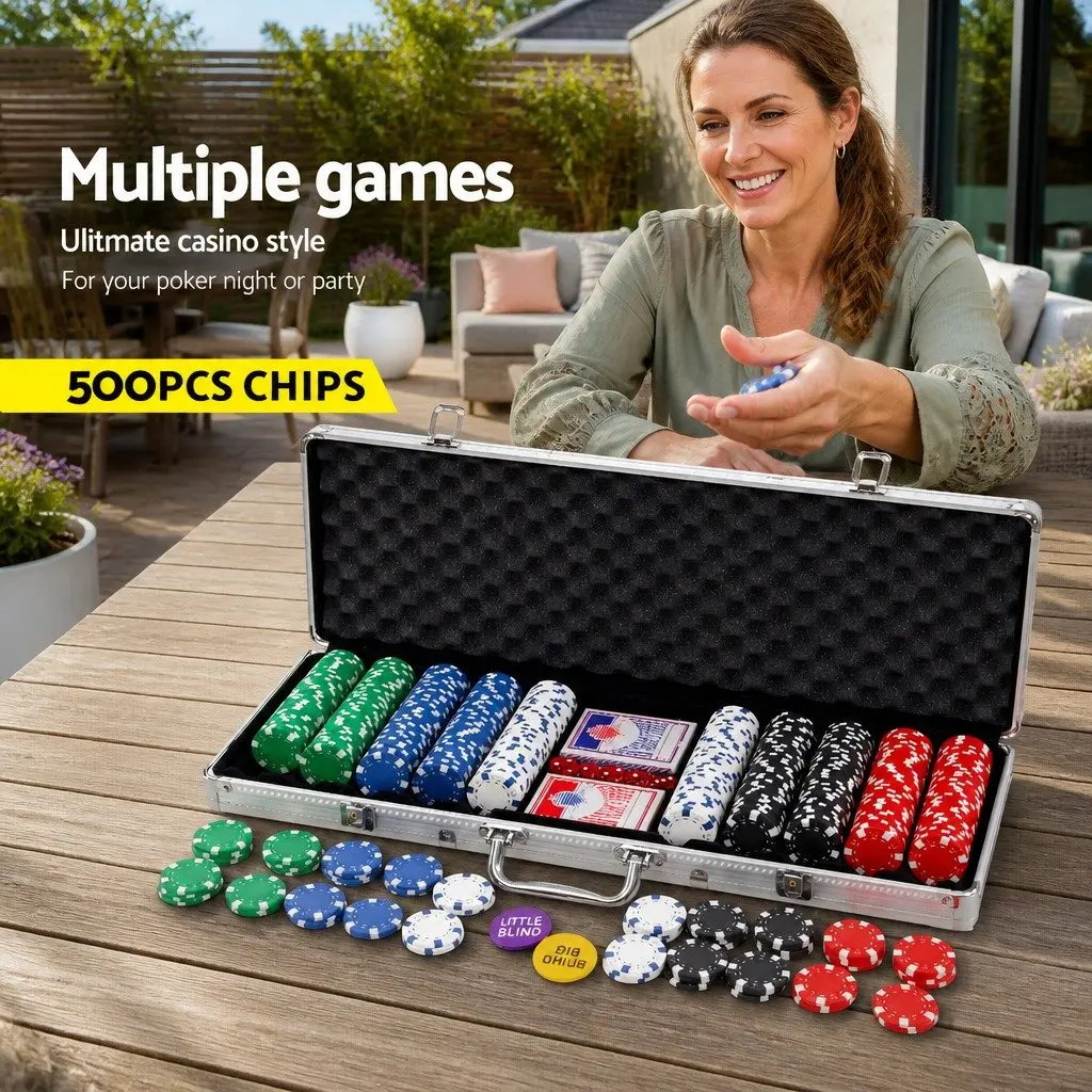 500 Piece Poker Chips Set Casino Style with Aluminum Case