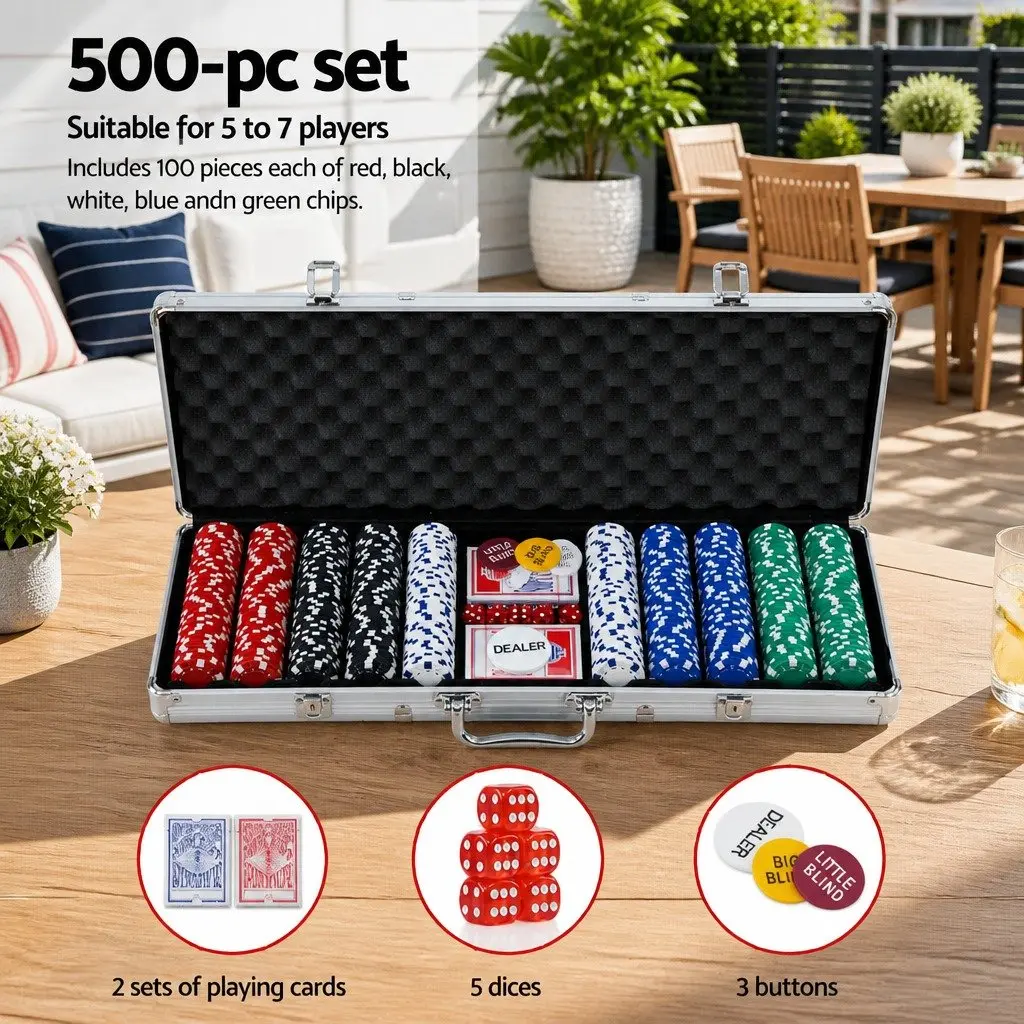 500 Piece Poker Chips Set Casino Style with Aluminum Case