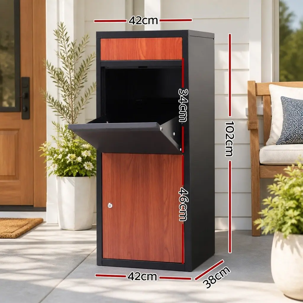 Parcel Drop Box Freestanding Water-Resistant Black Steel 42cm x 38cm x 102cm