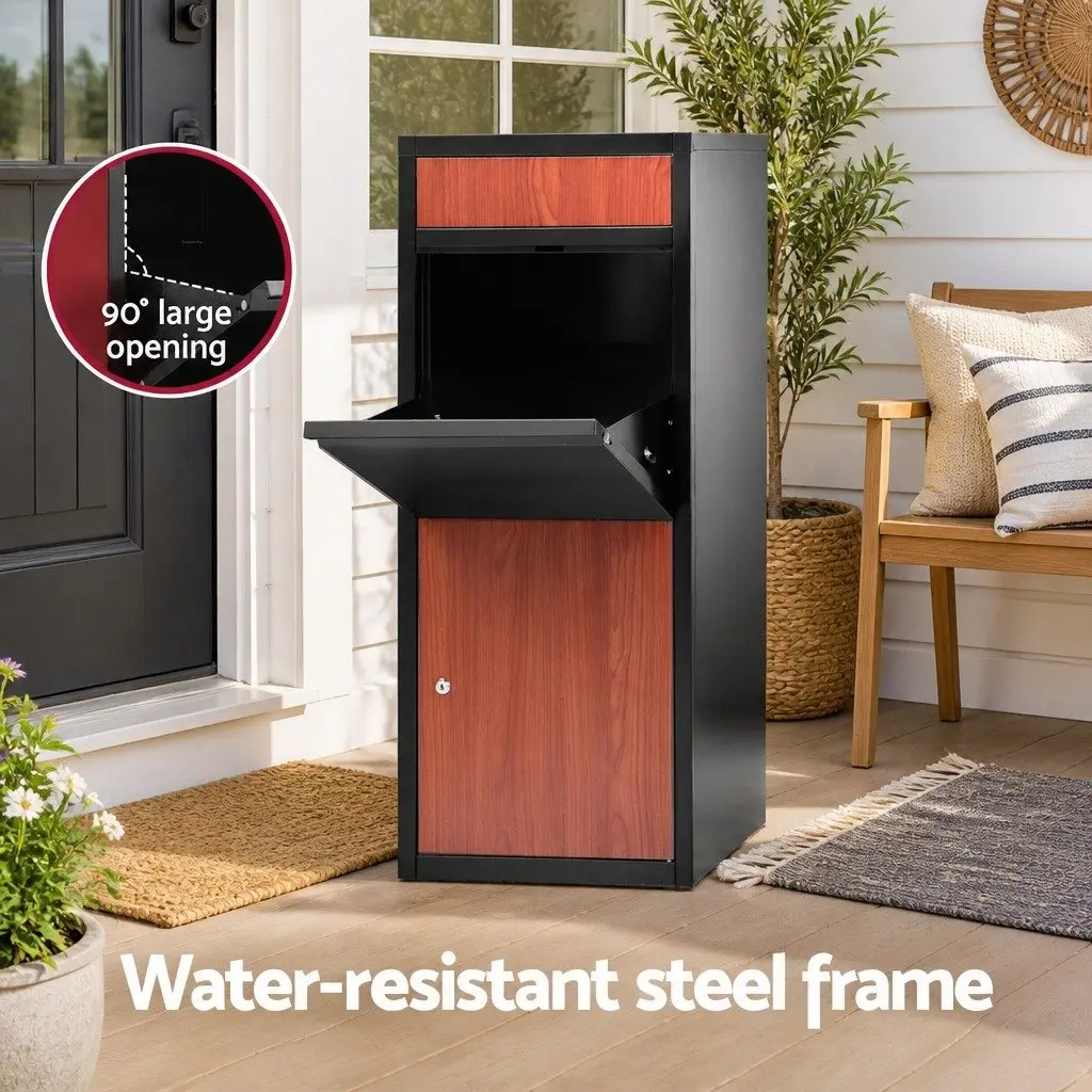 Parcel Drop Box Freestanding Water-Resistant Black Steel 42cm x 38cm x 102cm