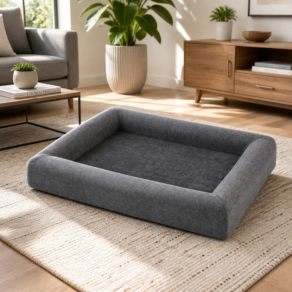 Pet Bed Dog Cat Large Calming Soft Sofa Cushion Egg Crate Foam Washable Grey