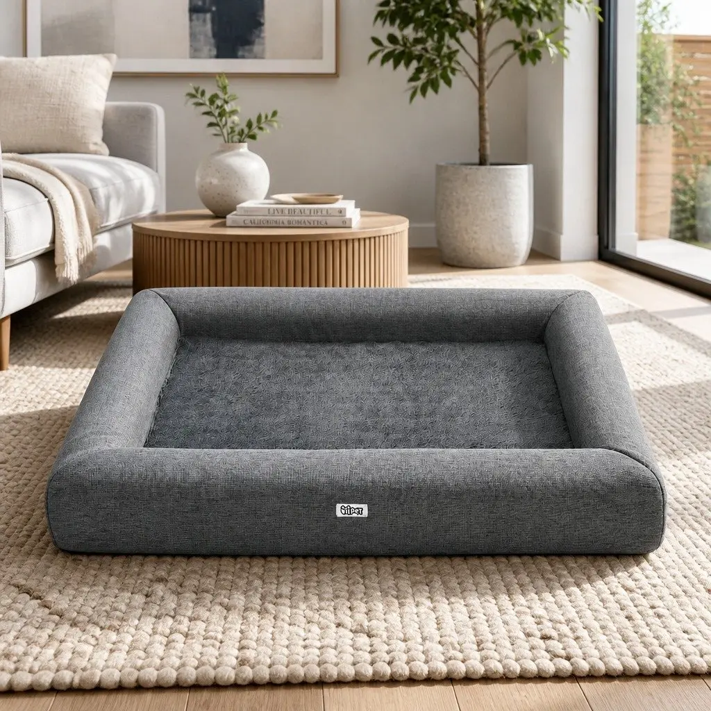 Pet Bed Dog Cat Large Calming Soft Sofa Cushion Egg Crate Foam Washable Grey