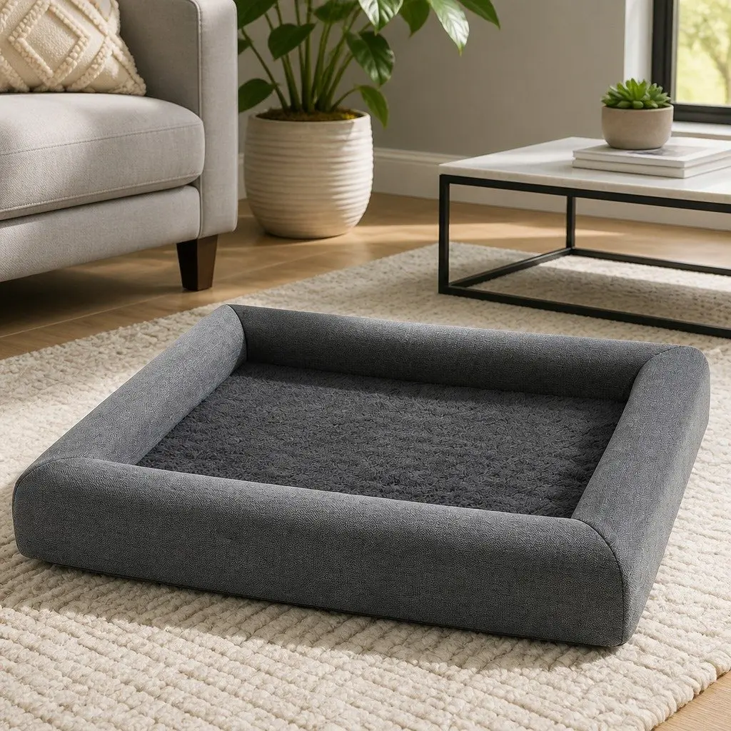 Pet Bed Dog Cat Large Calming Soft Sofa Cushion Egg Crate Foam Washable Grey