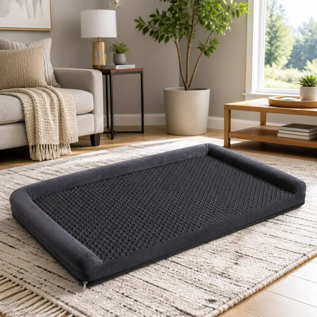 Pet Bed Dog Cat Large Calming Soft Sofa Cushion Egg Crate Foam Washable Grey