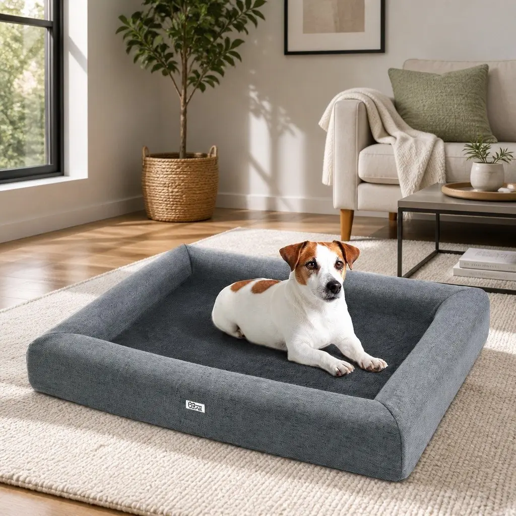 Pet Bed Dog Cat Large Calming Soft Sofa Cushion Egg Crate Foam Washable Grey