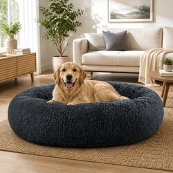 Extra Large Pet Bed Dog Cat 110cm Soft Plush Calming Dark Grey Non-Slip