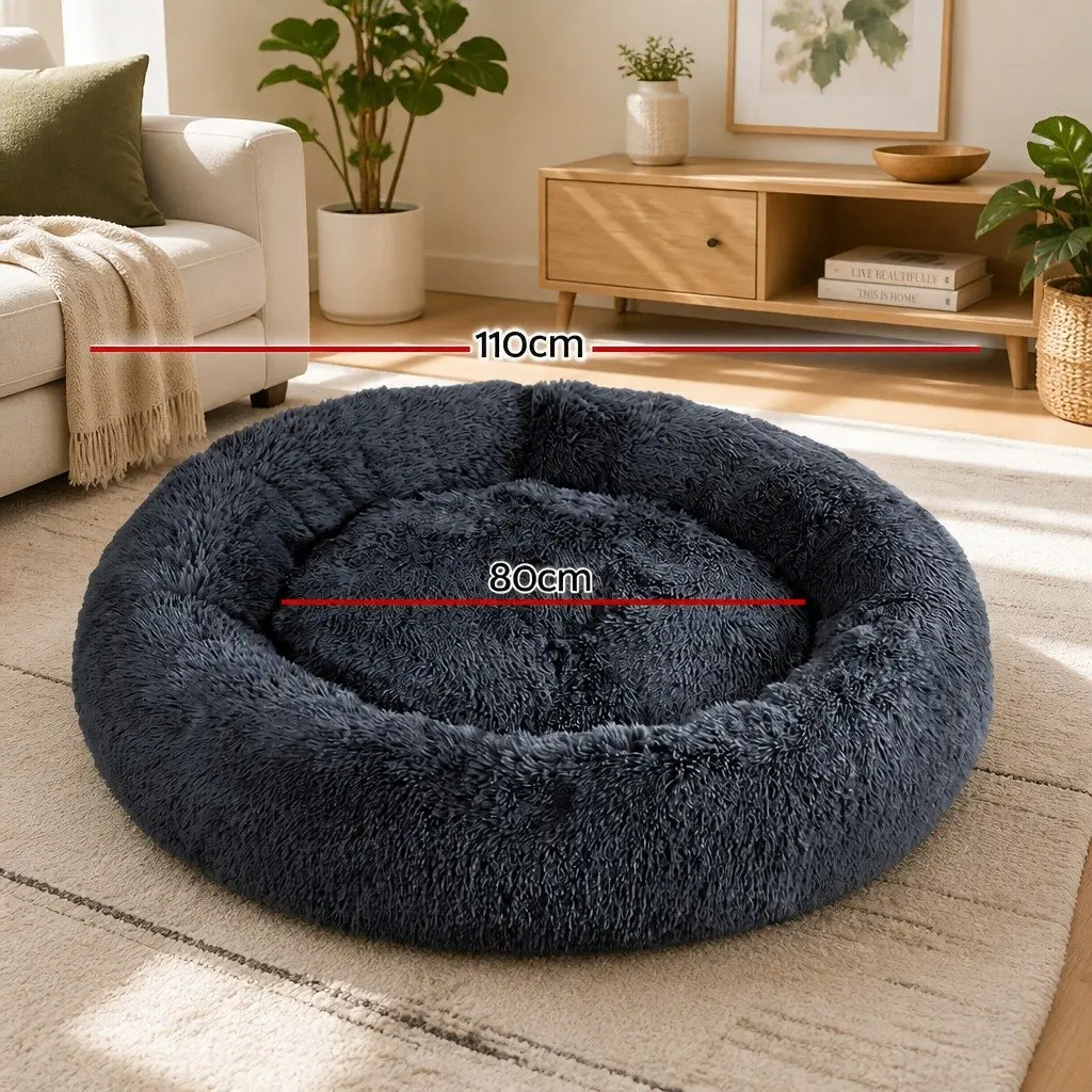 Extra Large Pet Bed Dog Cat 110cm Soft Plush Calming Dark Grey Non-Slip