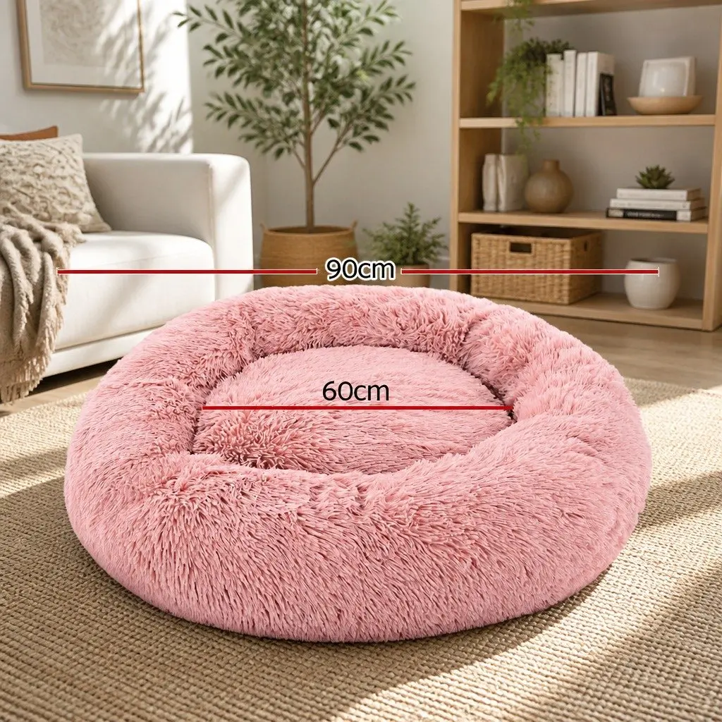 Large Pet Bed Soft Plush 90cm Non-Slip Washable Cover Pink