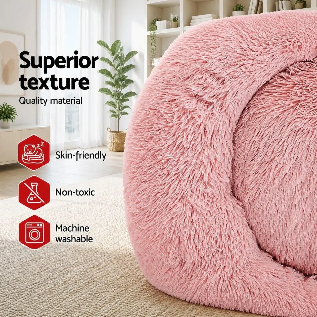 Large Pet Bed Soft Plush 90cm Non-Slip Washable Cover Pink