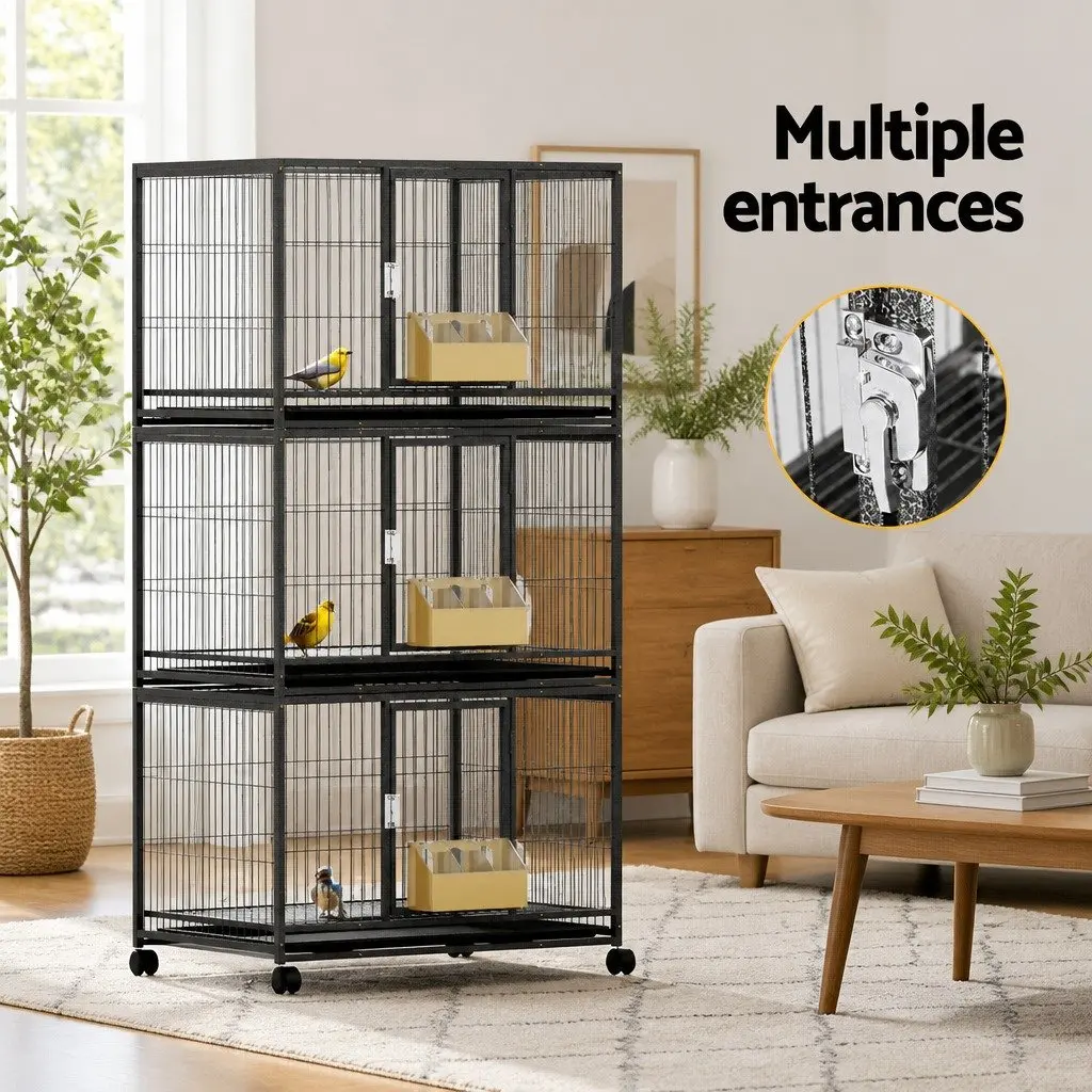 Bird Cage Large Spacious Aviary with Wheels for Small Birds