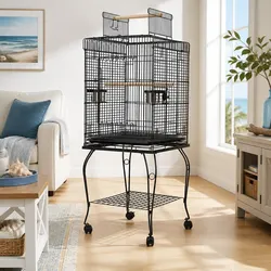 Large Bird Cage 145cm Black Aviary Stand Wrought Iron Parrot Enclosure with
