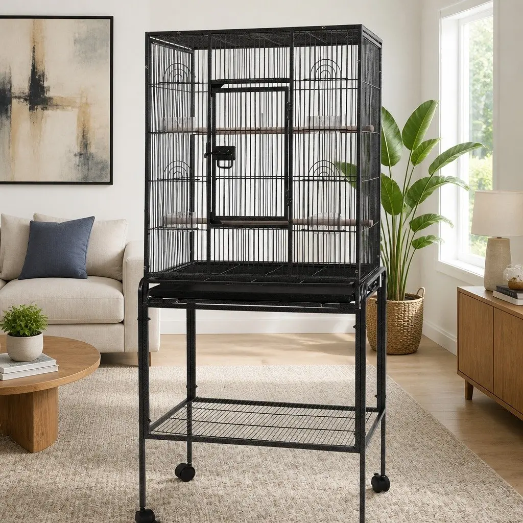 Large Bird Cage Spacious 144cm Aviary for Parrots Finches Cockatiels Canaries Indoor Outdoor Black
