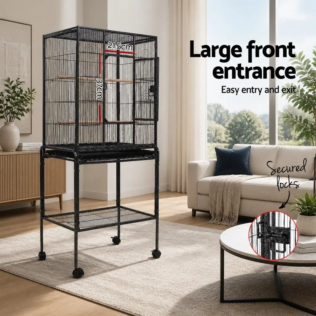 Large Bird Cage Spacious 144cm Aviary for Parrots Finches Cockatiels Canaries Indoor Outdoor Black