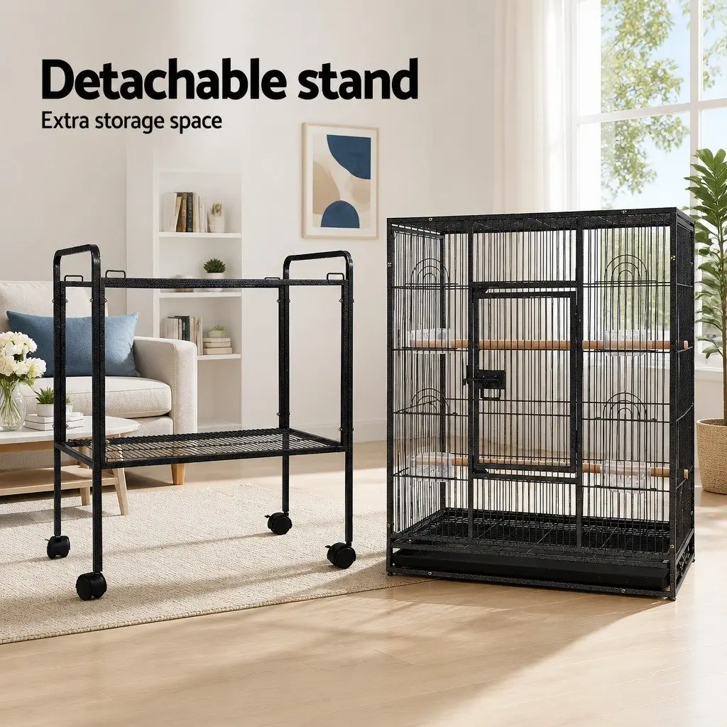 Large Bird Cage Spacious 144cm Aviary for Parrots Finches Cockatiels Canaries Indoor Outdoor Black