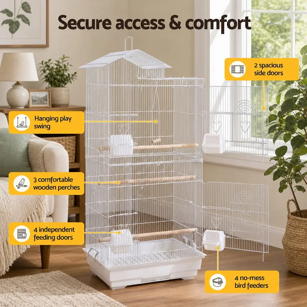 100cm Bird Cage Aviary Parrot Budgie Cockatiel Hanging Tabletop with Perches