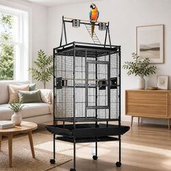 Large Bird Cage Aviary 173cm Tall Pet Home with Perches Food Bowls Wheels
