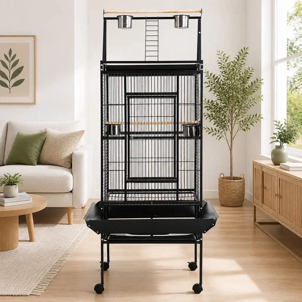 Large Bird Cage Aviary 173cm Tall Durable Wrought Iron with Perches and Food Bowls