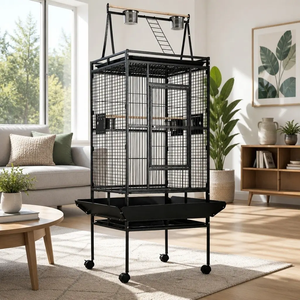 Large Bird Cage Aviary 173cm Tall Durable Wrought Iron with Perches and Food Bowls