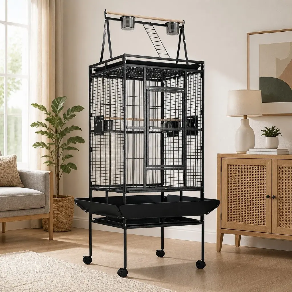 Large Bird Cage Aviary 173cm Tall Durable Wrought Iron with Perches and Food Bowls