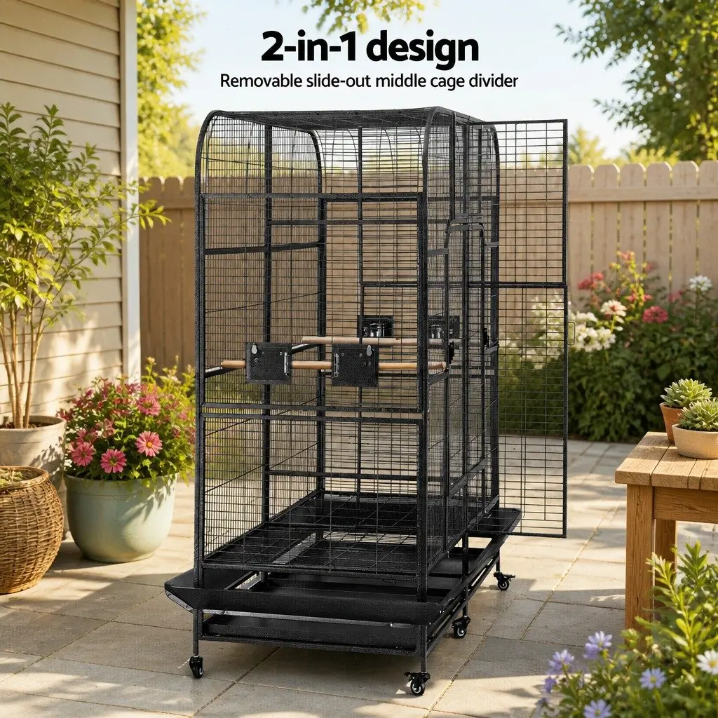 Large Bird Aviary Cage 185cm Parrot Housing Removable Divider Castor Wheels
