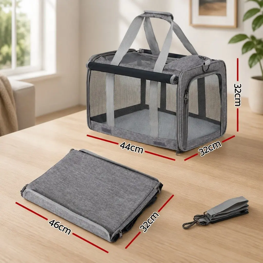 Pet Carrier Backpack Foldable Portable Oxford Cloth Grey 44cm x 32cm x 32cm
