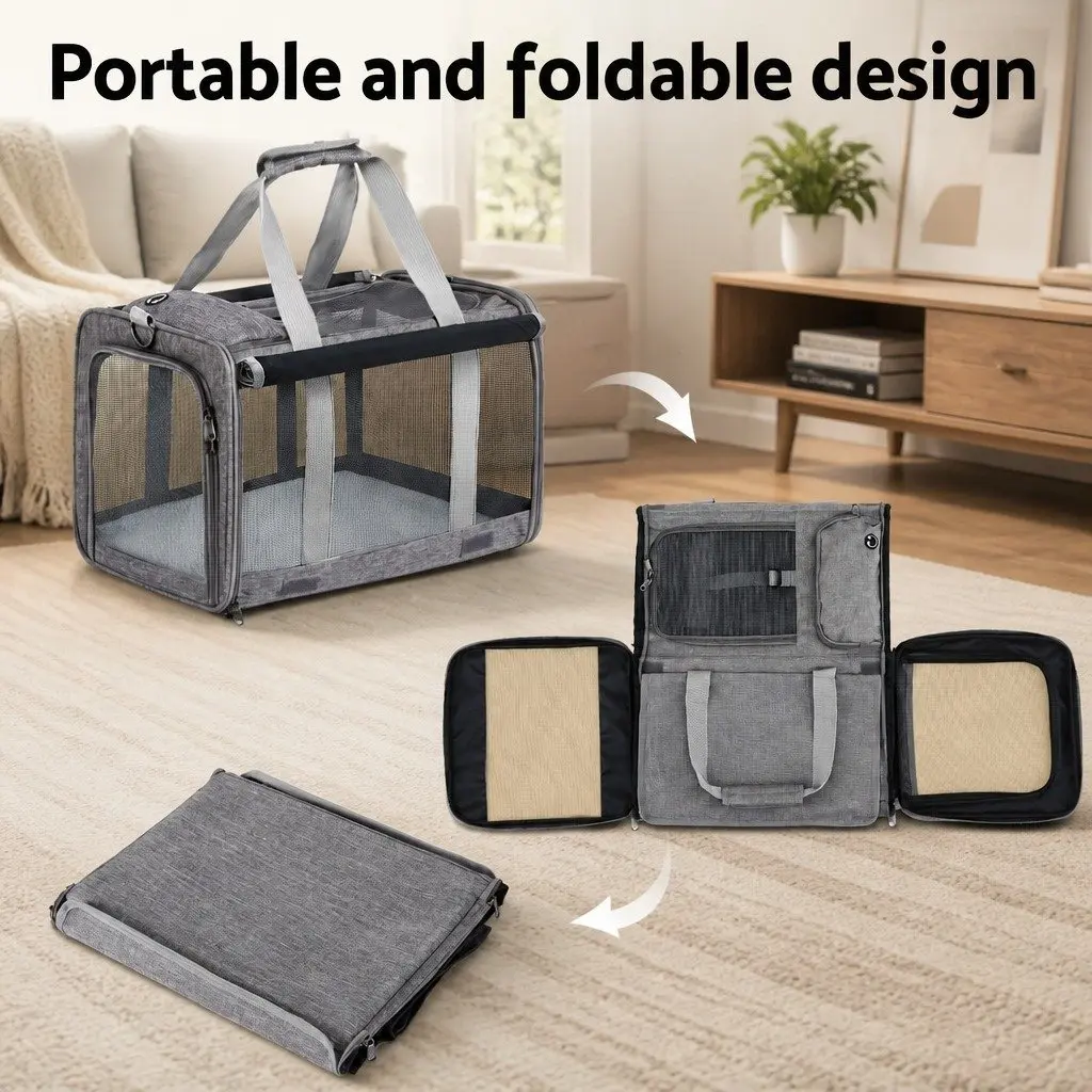 Pet Carrier Backpack Foldable Portable Oxford Cloth Grey 44cm x 32cm x 32cm