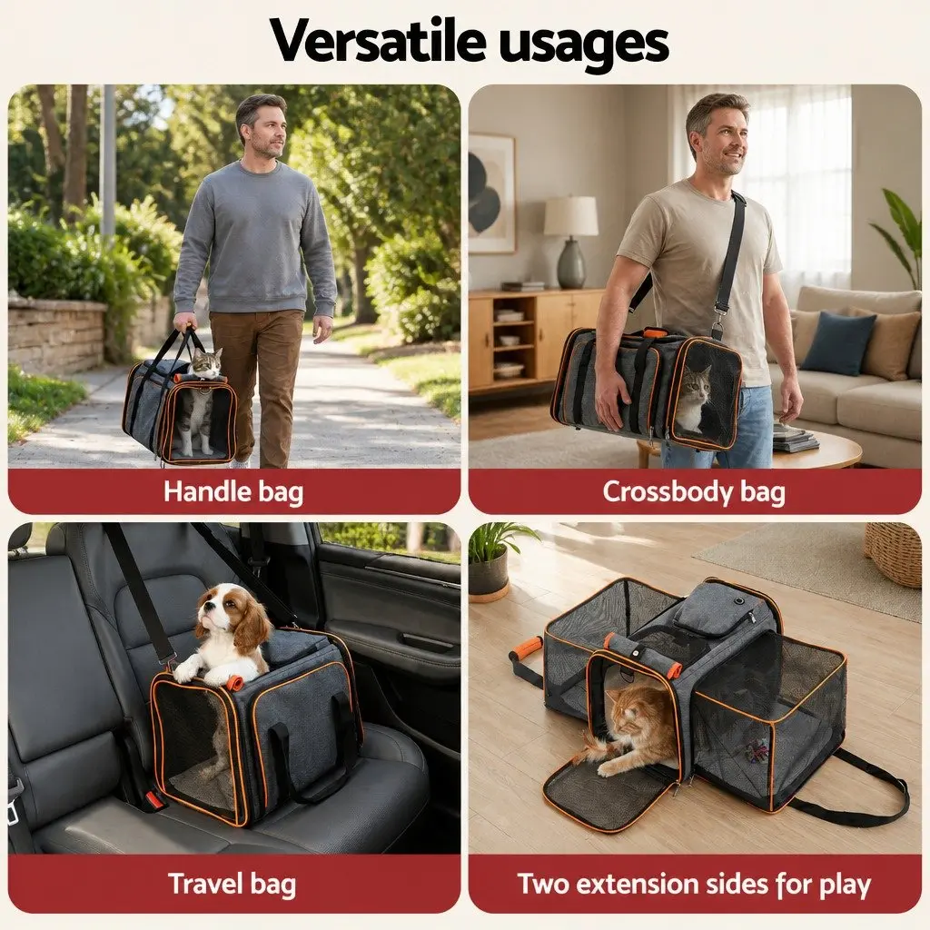 Pet Carrier Bag Foldable Expandable Airline Approved Size for Dogs and Cats